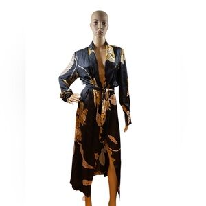 Heidi Merrick Women’s  Black  Yellow Flower Long Maxi Caftan Dress Size Small